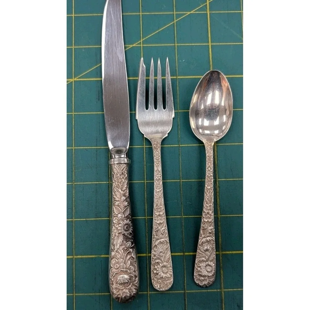 Vintage S Kirk & Sons Sterling Silver Repousse 3 Piece Set Serving Set